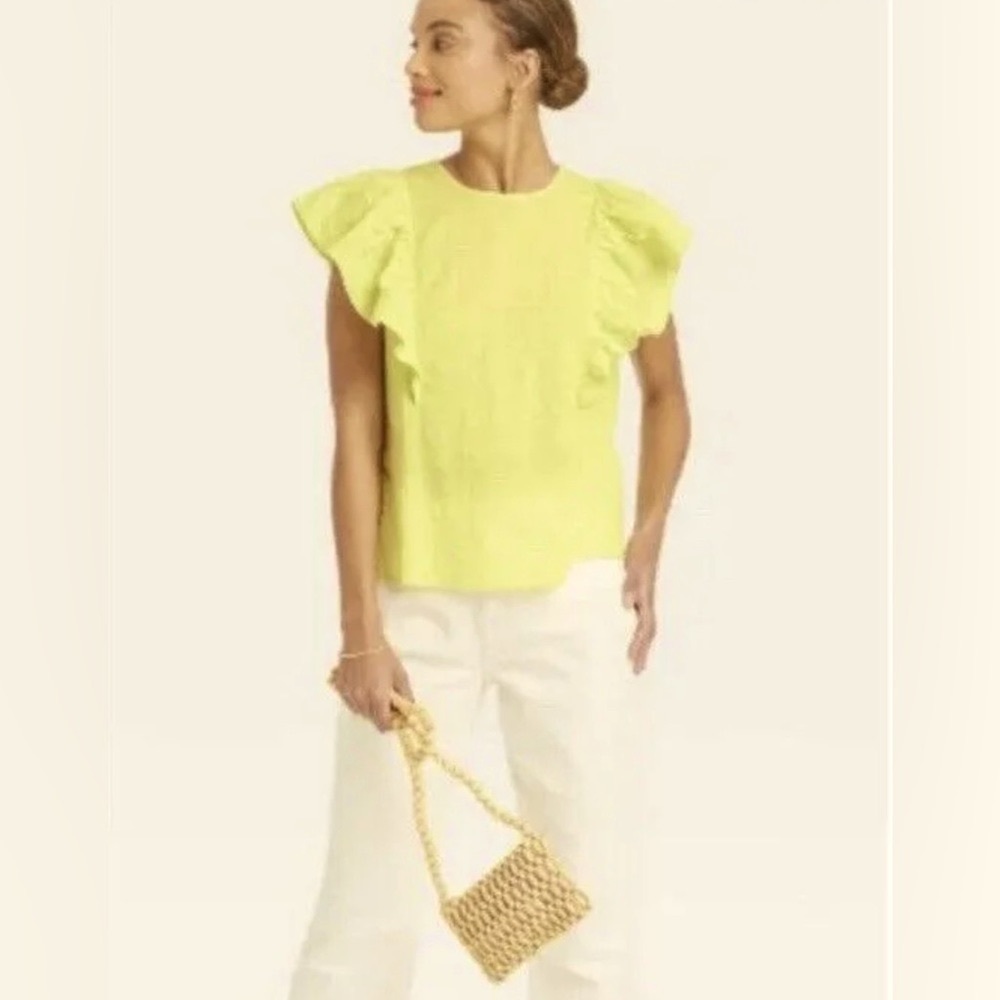 A New Day -NWT Neon Green Short Ruffle Sleeve Blouse
